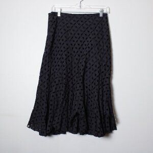 Vintage Y2K Black Eyelet Flate Midi Skirt S